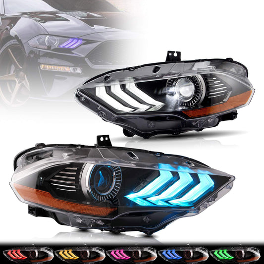 RGB LED Projector Headlights For Ford Mustang 2018-2023