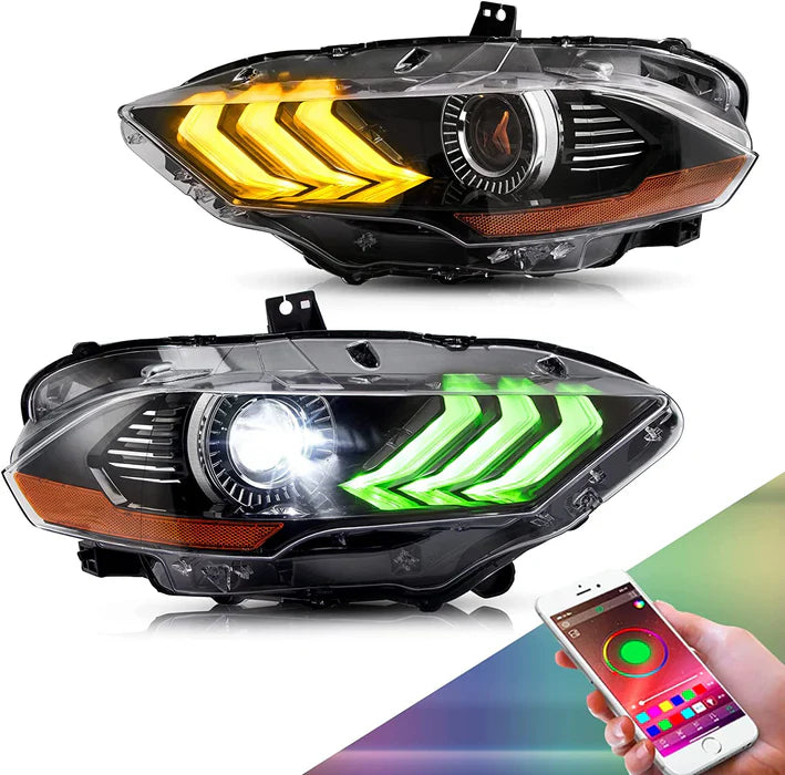 RGB LED Projector Headlights For Ford Mustang 2018-2023